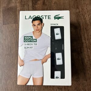 Lacoste 100% Cotton V-Neck Tee Slim Fit- 3 Pack Black- Undershirt- New In Box- S